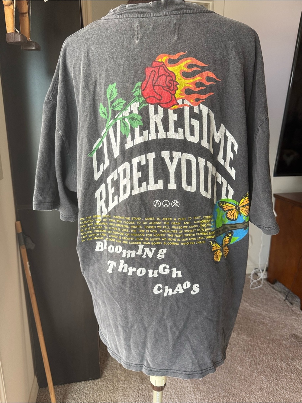 Civil Regime T Shirt Rebel Youth XL Distressed Blooming Through Chaos